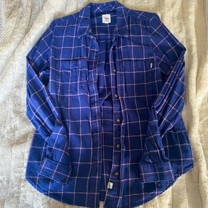 Vans Dark Blue Plaid Button Down T-Shirt
